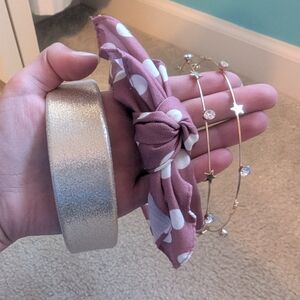 Set Of 3 Gold and Pink Polka Dot Headbands (From Claire's)